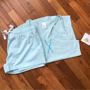 NEW Calvin Klein 2 Piece Set Cotton Tank Top and Short Pajama Women Aqua Blue